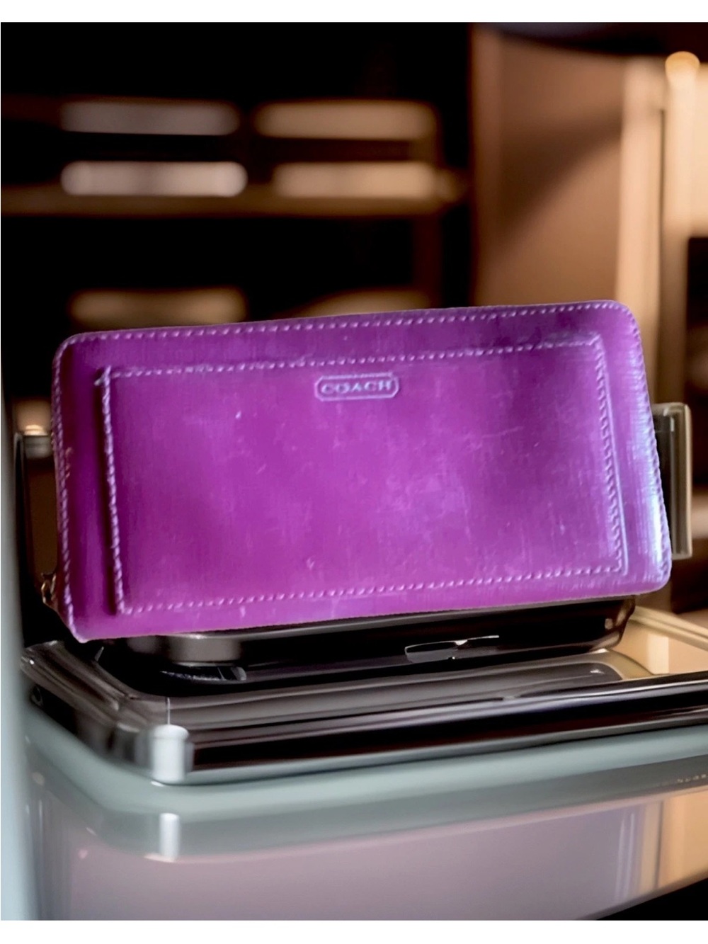 Coach Purple Leather Zip-Around Wallet